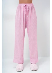 Trend Alaçatı Stili طقم بيجامة وقميص وبنطلون مخطط بأكمام وأرجل مزدوجة وردي اللون للنساء PJM-X13918