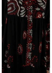 Bigdart 2423 Authentic Patterned Hijab Dress - Black - Claret Red