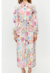  Modest فستان من الشيفون المنسوج ومبطن ومكشكش ومزين بنقشة الزهور أرجواني TCTSS24EB00003