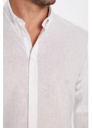 Tudors سلسلة كتان فاخرة للرجال - قميص رياضي أبيض بأكمام طويلة وقصة ضيقة