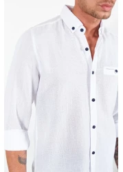 Manche Men's White Long Sleeve Straw Linen Shirt| Me22s111498