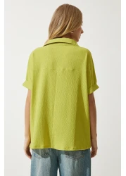 Happiness İstanbul Women's Oil Green Polo Neck Knitted Crinkle Blouse DD01299