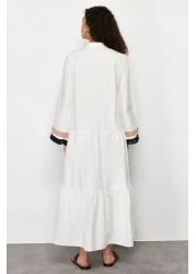  Modest Ecru Embroidery and Tassel Detailed Woven Dress TCTSS24EB00134