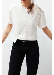 Edit by  White Leopard Halter Detailed Knitted T-Shirt TEDSS24TS00001