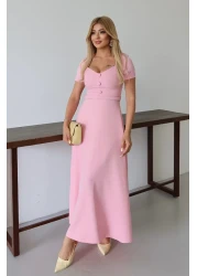 MILANOFOX Square Neck Belted Button Detailed Flared Double Dress – Stylish Comfortable Casual and Special Occasion Dress