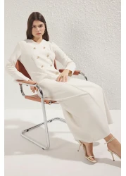  Modest فستان من القماش المنسوج بأزرار باللون البيج TCTSS25EB00027