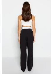  Collection بنطلون أسود واسع الساق/واسع الساق وخصر عالي وحزام منسوج من القماش TWOSS23PL00150 Palazzo