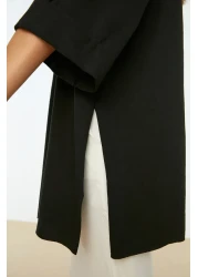  Collection Asymmetrical Boyfriend Cut Knitted T-Shirt - Black, Double Sleeve, Wide - Twoss20Ts0828