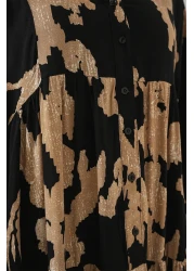 Bigdart 2423 Model Authentic Patterned Beige Dress