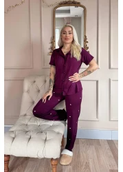 Pijamaevi Plum Amour Patterned Front Buttoned Marlenka Pajama Set