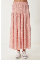 Happiness İstanbul تنورة نسائية صيفية منسوجة رفيعة باللون الوردي UB00304