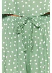  Collection Mint Polka Dot Ruffle Detail Rope Strap Viscose Shorts Woven Pajama Set Thmss21Pt0742