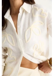 Bianco Lucci Women's Süzene Embroidered Oversize Muslin Shirt 2094 60283361