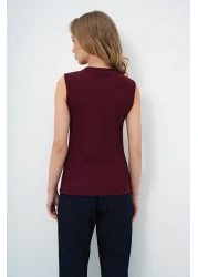 Trend Alaçatı Stili بلوزة نسائية باللون العنابي بياقة دائرية وأزرار ذهبية من Ottoban ALC-X13729