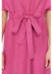  Collection Fuchsia Tie Detailed A-line V-neck Midi Woven Dress TWOSS23EL01543