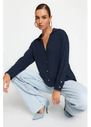  Collection Navy Blue Oversize Woven Shirt - Wide Fit TWOAW24GO00207