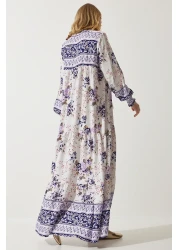 Happiness İstanbul فستان فيسكوز طويل كبير الحجم منقوش باللون الأرجواني للنساء DD01309