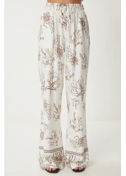 Happiness İstanbul طقم تونيك وبنطلون صيفي منقوش باللون البني للنساء FN03457