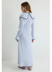  Modest Blue Collar Piping Detail Woven Dress Tctss25Eb00005