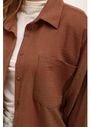 Bigdart 20153 Single Pocket Oversize Linen Shirt - Brown