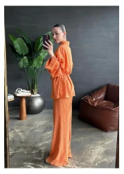 My Blog Orange Shawl Collar Kimono Pants Set - 98655