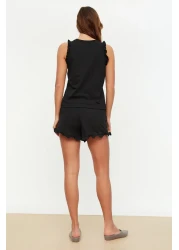  Collection طقم بيجامة محبوكة من القطن بنسبة 100% باللون الأسود مع شورت THMSS22AU0304