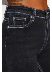  Collection Black Contrast Stitching High Waist Flare Jeans Twoss22Je0460