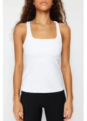  Collection White Recovery 2 Layers With Pad Inside Sports Bra Square Collar Knitted Sports Top/Blouse THMSS24BZ00002