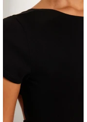  Collection بلوزة سوداء محبوكة قابلة للتمدد من القطن بدون ظهر TWOSS23BZ00912