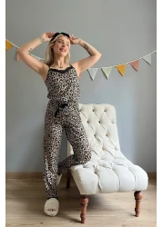 Pijamaevi طقم بيجامة بيغاسوس مع رداء نسائي بنقوش الفهد باللون البني