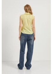 Arma Life Women's Side Tie Sleeveless Double Breasted Collar Yellow Blouse