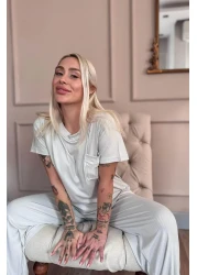 Pijamaevi Gray Dublin Short Sleeve Lace Women's Pajamas Set