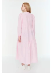  Modest فستان منسوج من القطن ذو قصة واسعة مع تفاصيل رباط مسحوق TCTSS21EL3470