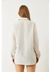 Bianco Lucci قميص Aerobin كبير الحجم من الكتان المطرز بحجر الخرز للنساء 60283026