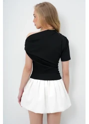 Trend Alaçatı Stili Women's Black Asymmetrical Collar Draped Shoulder Accessory Sandy Blouse Alc-X13894