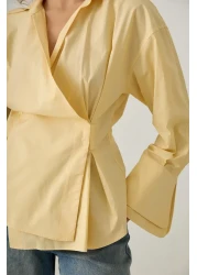 Setre Butter Yellow Waist Detailed Asymmetric Closure Long Sleeve Wide Cut Shirt