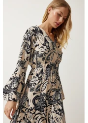 Happiness İstanbul فستان فيسكوز صيفي منقوش باللون البيج للنساء DD01303