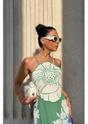 Seda Yalçın Atelier فستان كتان ملون من Positano - رباط خلفي ونمط زهور