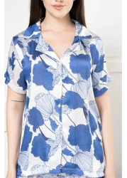 mervemoda Women's Silk Satin Thin Summer Front Button Pajamas Set