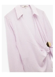 Koton بلوزة مزدوجة الصدر بأكمام طويلة وقصة غير متماثلة مع تفاصيل إكسسوارات معدنية