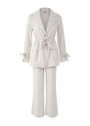  Modest Beige Linen Blended Striped Woven Under-Upper Set Tctss25Us00027