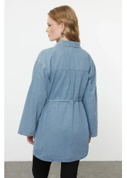  Collection Oversize Blue Denim Shirt - Tie-Up, TWOAW25GO00082