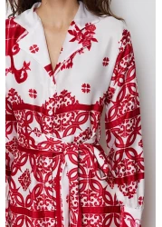  Modest فستان سهرة منقوش من الساتان المنسوج باللون الفوشيا TCTSS24EB00039