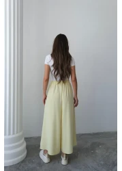 Hatun Atila تنورة بنطلون كريب مزدوجة واسعة القطع بخصر مطاطي - أصفر