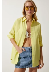 Happiness İstanbul قميص نسائي أساسي طويل كبير الحجم باللون الأصفر الفاتح DD00842