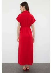  Collection فستان Aerobin أحمر متوسط الطول - سادة على شكل حرف A، ياقة مزدوجة الصدر TWOSS24EL00599