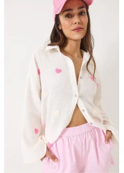 Bianco Lucci قميص نسائي من الموسلين مقاس كبير ومطرز على شكل قلب Süzene 2036 60283052