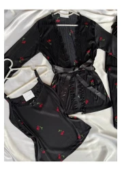Pijamacs Black Cherry Patterned Pegasus Pajama Set with Apron