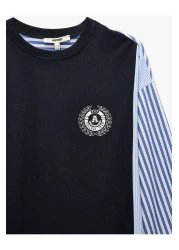 Koton سويت شيرت مريح بأكمام طويلة ورقبة دائرية مع تفاصيل قماشية مختلفة