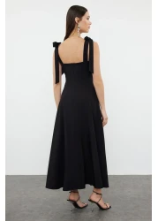  Collection Black A-Line Strap Binding Detail Woven Evening Dress Night Graduation Dress Tprss24El00251